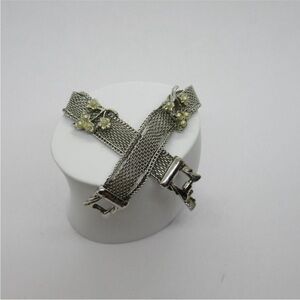 Goldette Silver Mesh Bracelet with Pearl Accents